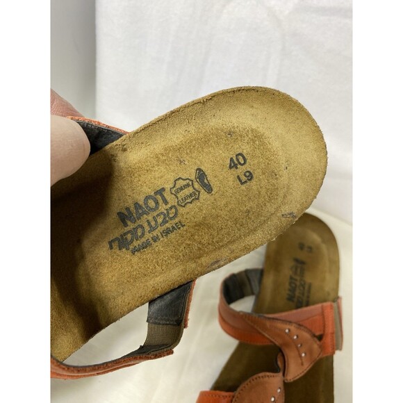 Naot Kimberly Orange Leather Slide Comfort Wedge Rhinestone Sandal Womens 9/40 - Picture 8 of 8